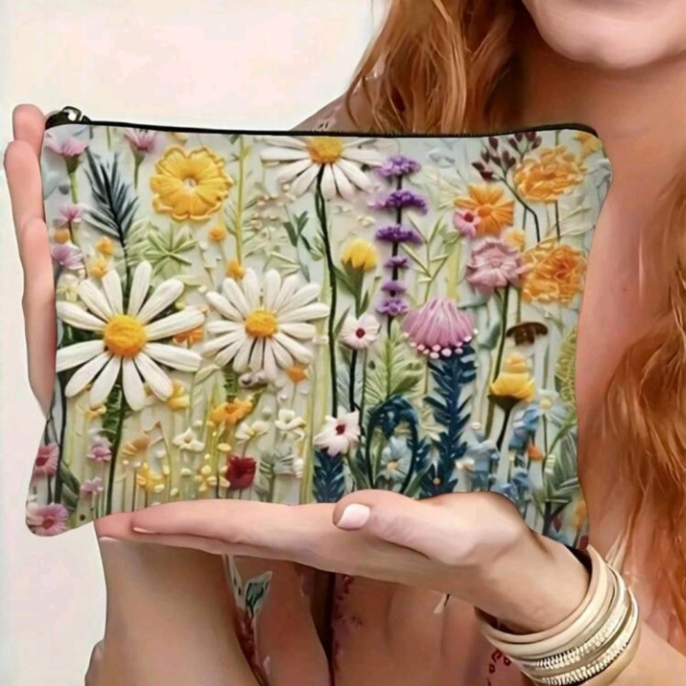 Floral Daisy Floral Print Cosmetic Zipper Pouch Purse